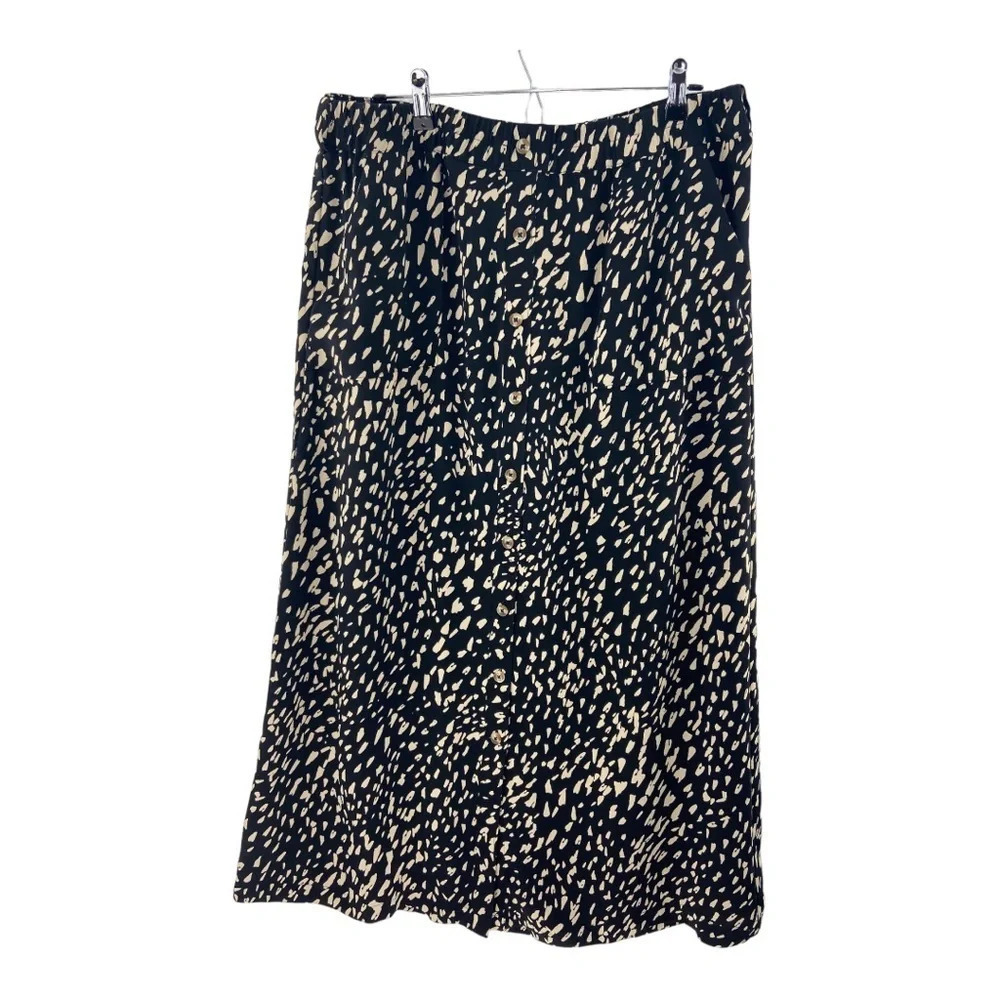 Chico’s Button Front‎ Pull On Maxi Skirt Size 2 ( US size 12 ) Black Tan Pockets